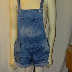 Cutt-off Denim Overalls With Crochet Styled Insert